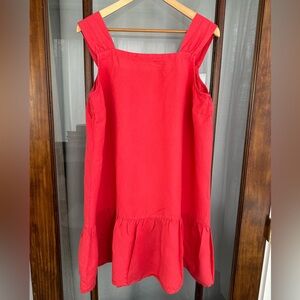 Loft Coral Pink Linen Blend Sleeveless Shift Dress XL Ruffle Knee Beach Travel